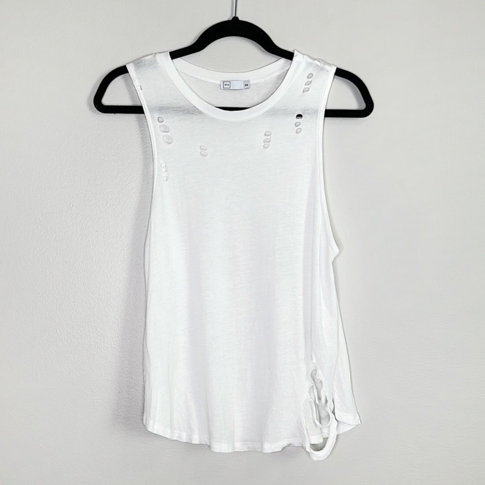 MICHELLE BY COMUNE Distressed Sleeveless Grunge White Sleeveless Top size XS